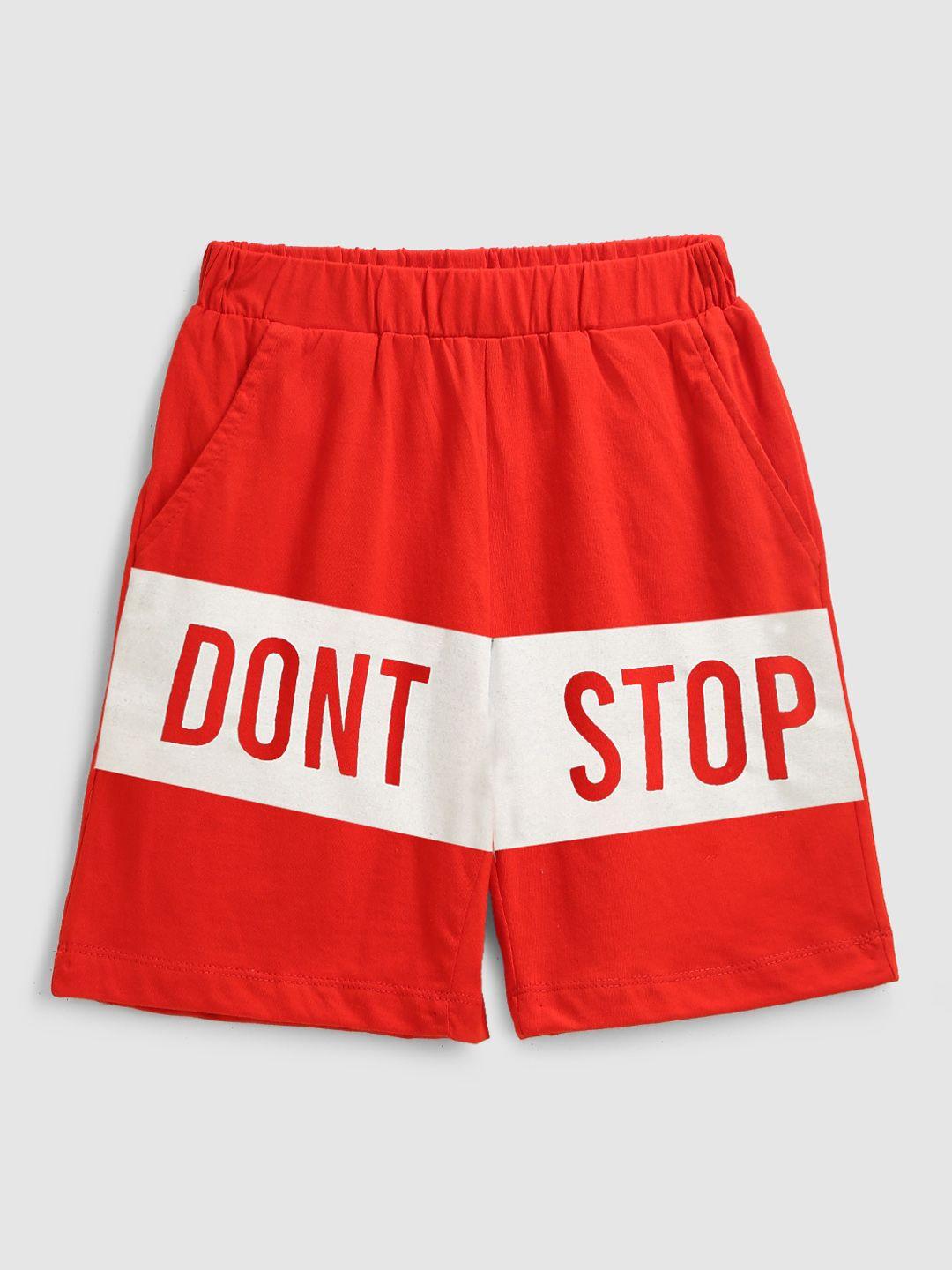 yk boys red solid regular fit pure cotton shorts with bold graphic details