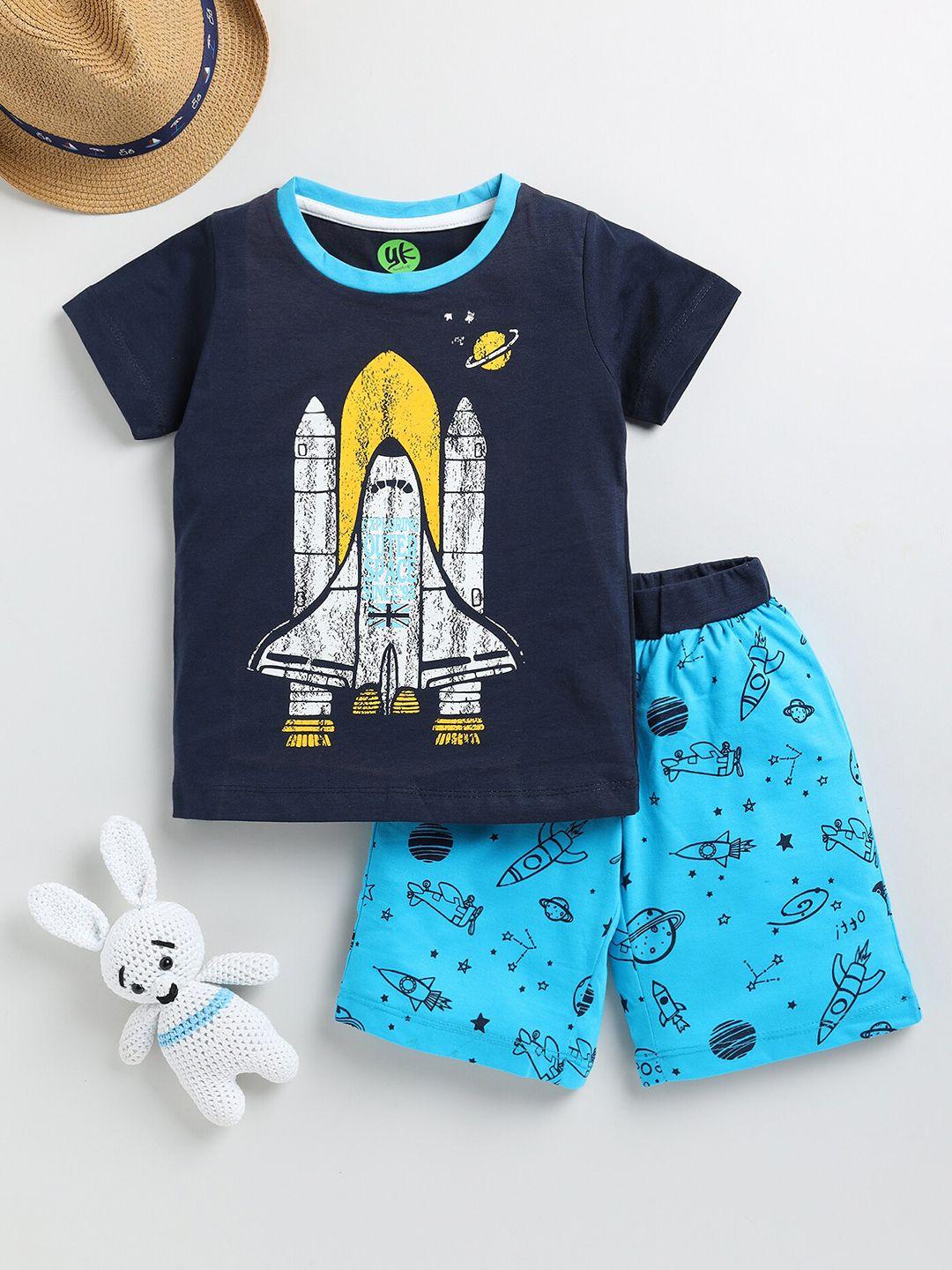 yk boys rocket printed cotton t-shirt with shorts set