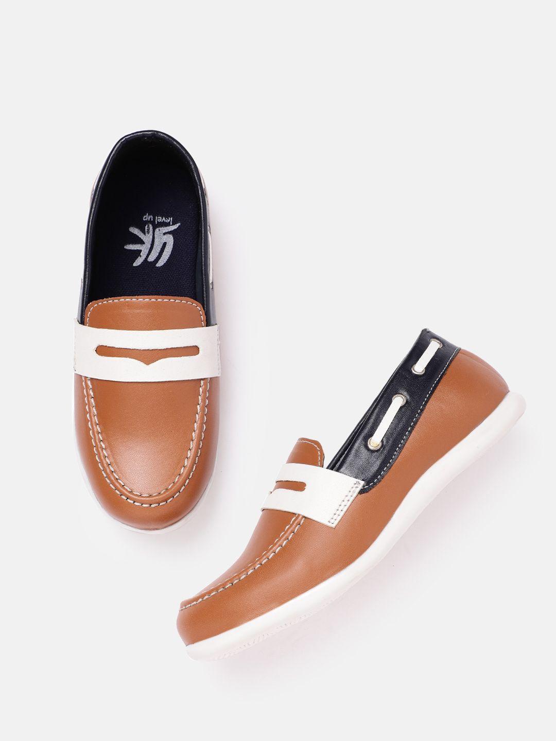 yk boys tan brown & black colourblocked penny loafers