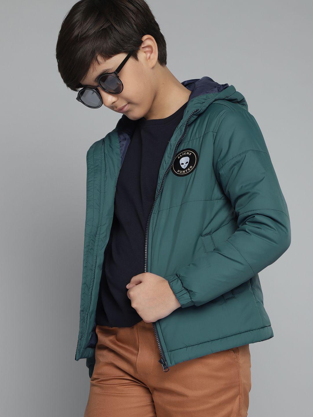 yk boys teal-green solid padded jacket