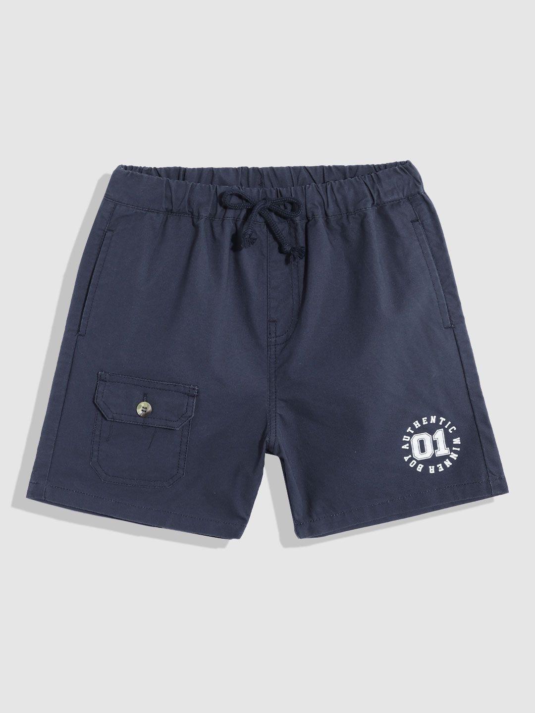 yk boys typography printed slim fit pure cotton shorts
