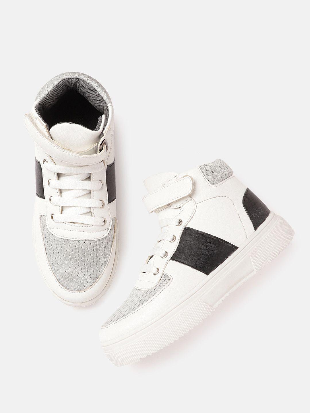 yk boys white & black colourblocked mid-top sneakers