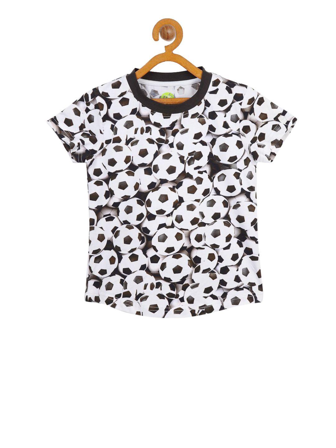 yk boys white & black printed round neckfootball t-shirt