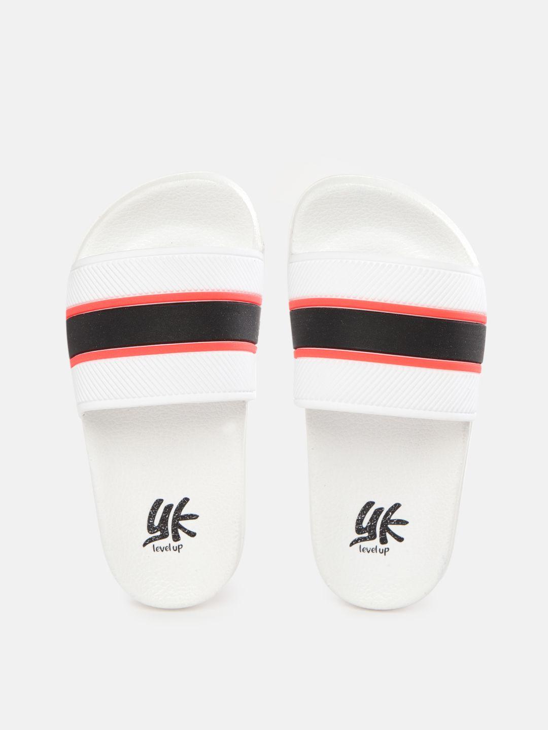 yk boys white & black self striped sliders