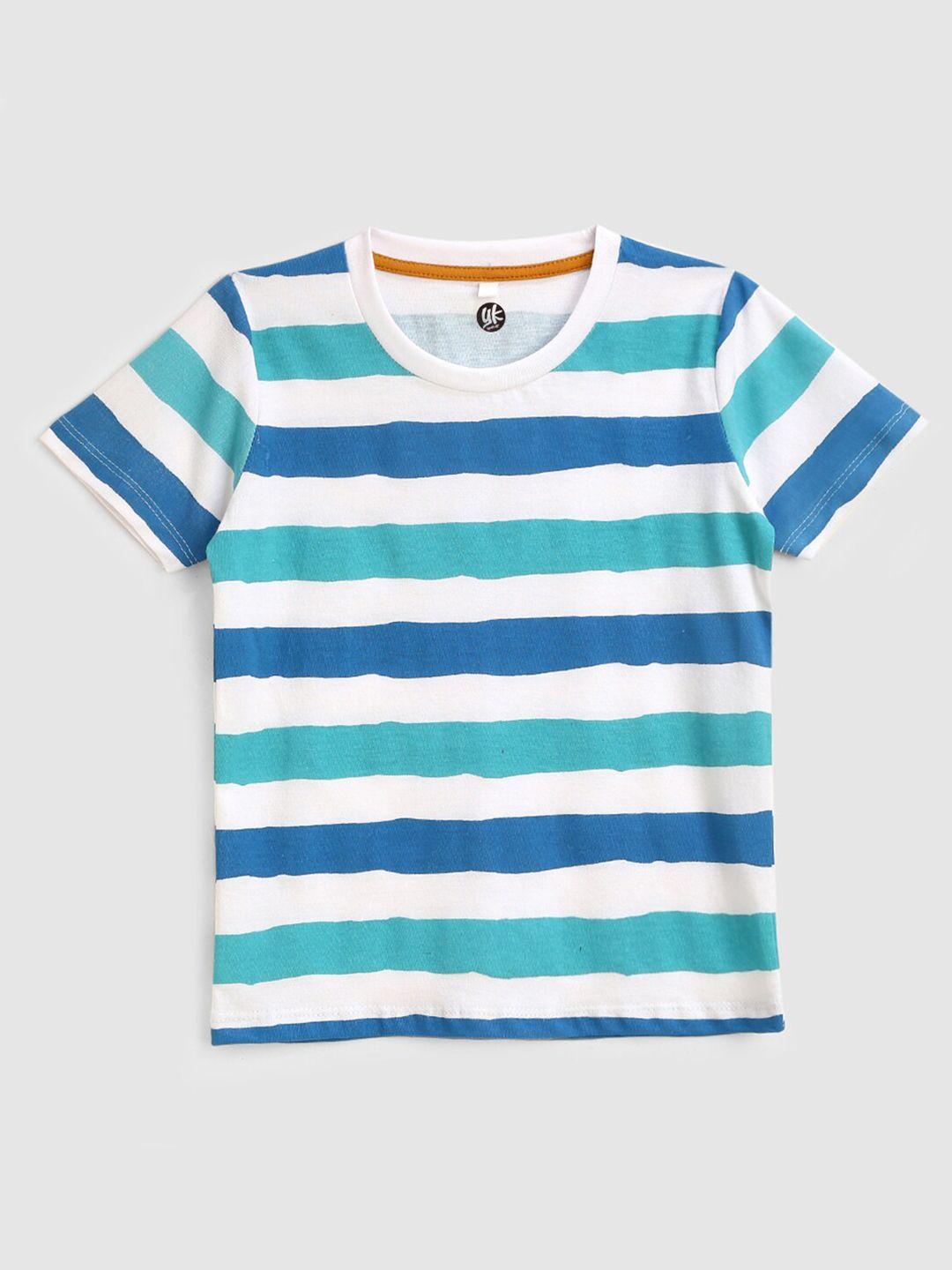 yk boys white & blue striped running cotton t-shirt