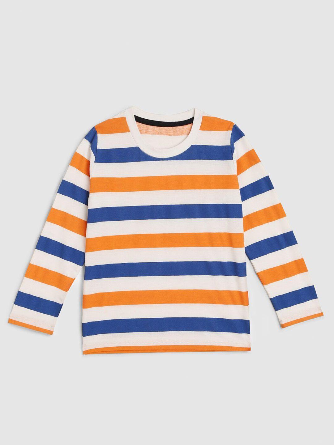yk boys white & orange striped cotton  t-shirt