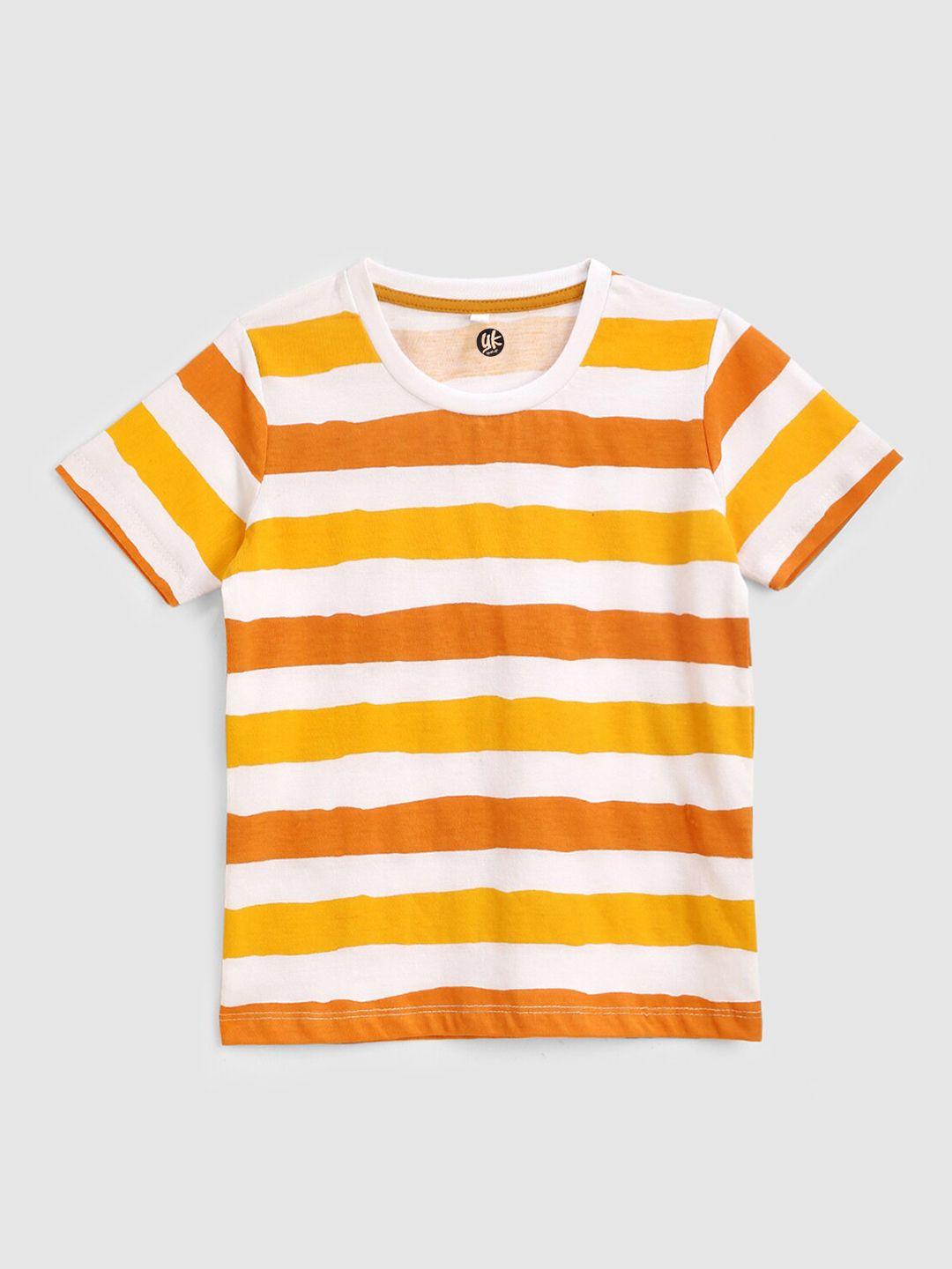 yk boys white & yellow striped running cotton t-shirt