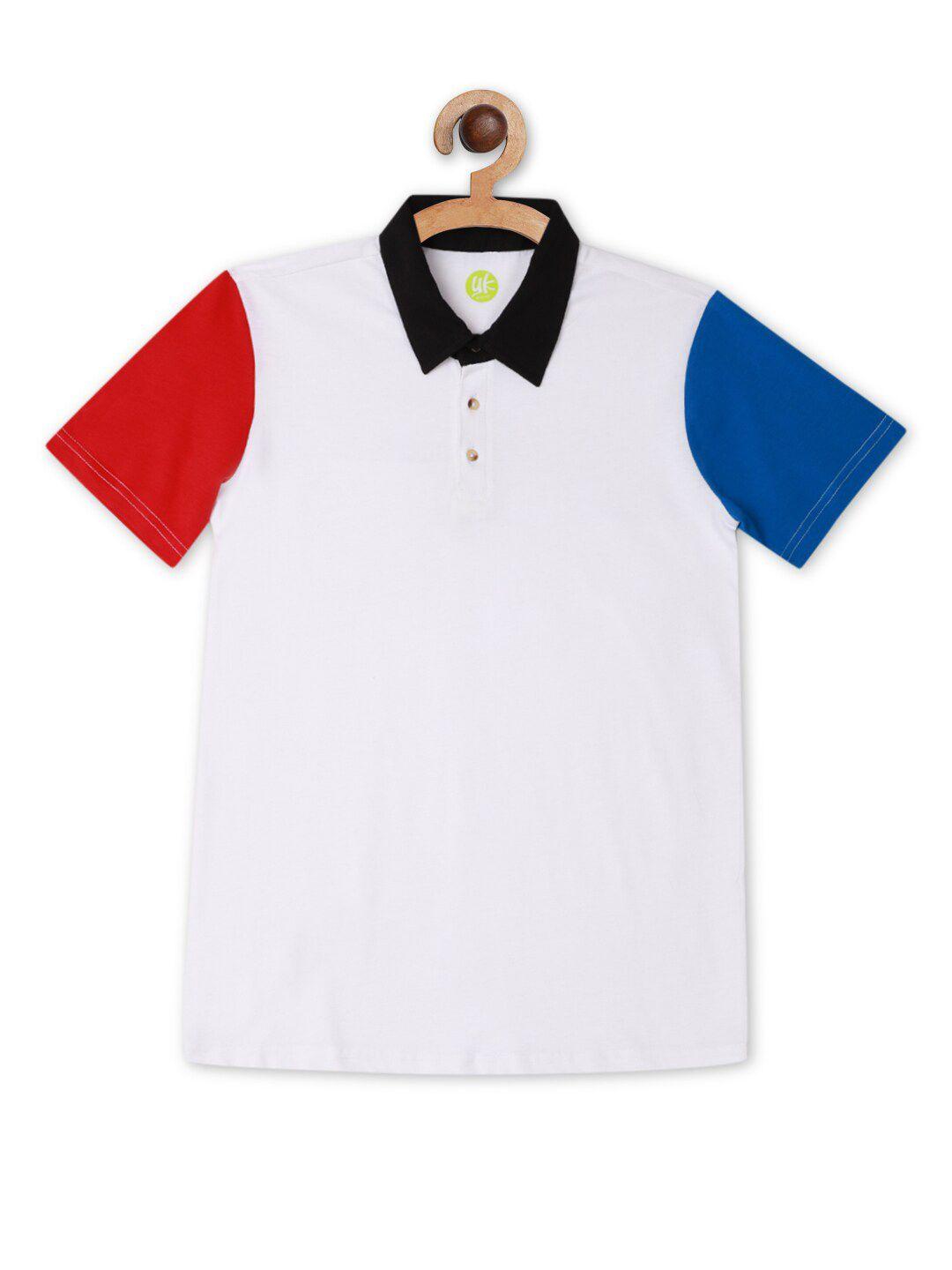 yk boys white colourblocked sleeves polo collar t-shirt