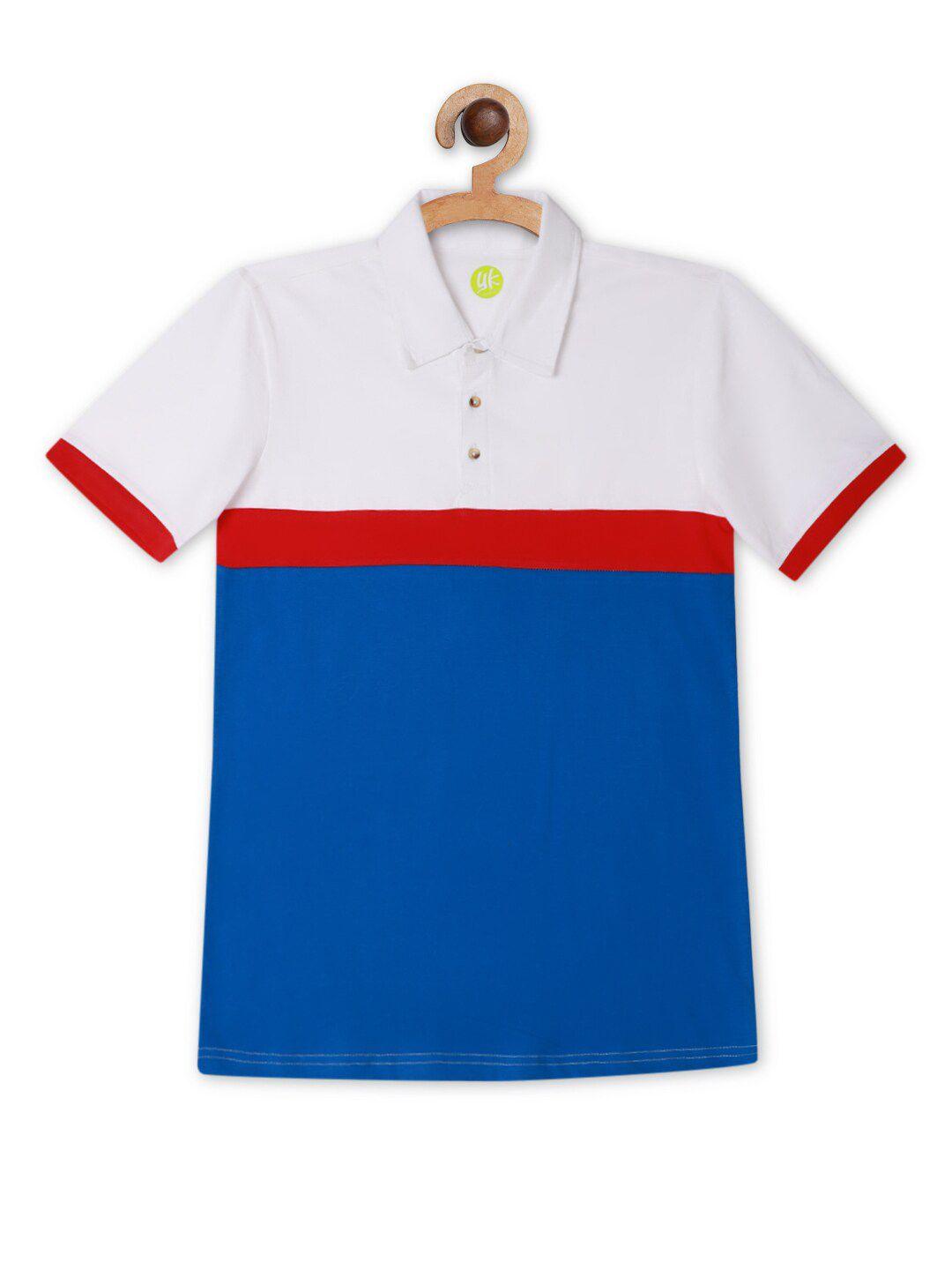 yk boys white colourblocked striper polo collar t-shirt