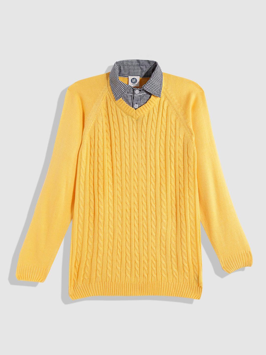 yk boys yellow & black cable knit pullover with attached shirt colalr