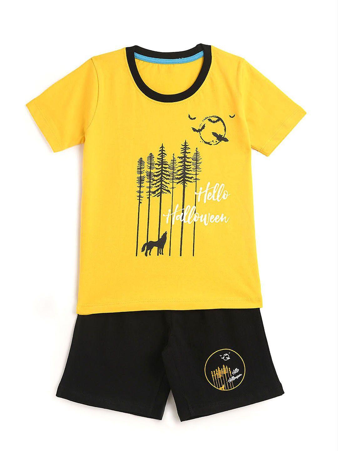 yk boys yellow & black printed t-shirt with shorts