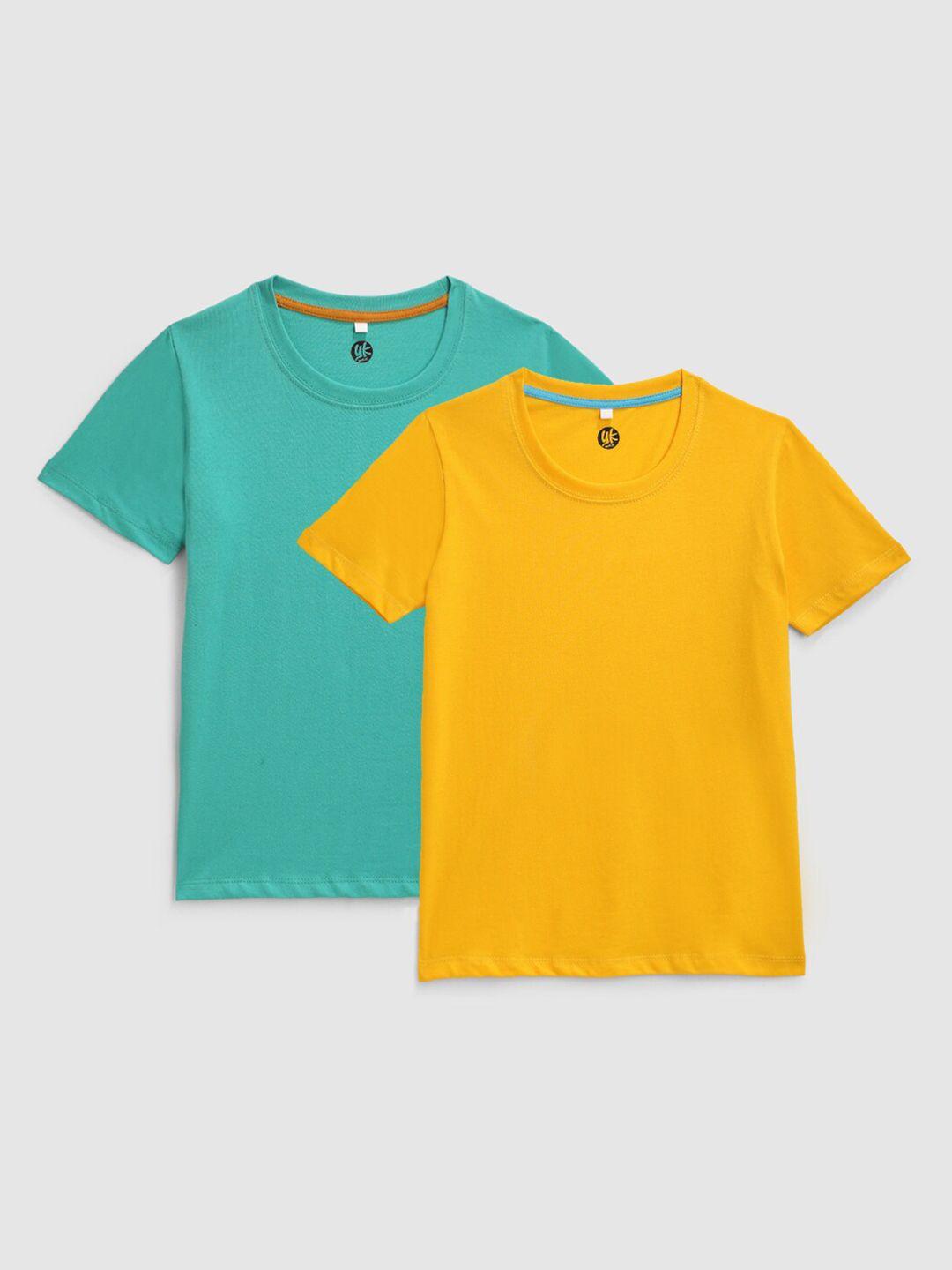 yk boys yellow & green cotton running t-shirt set of 2