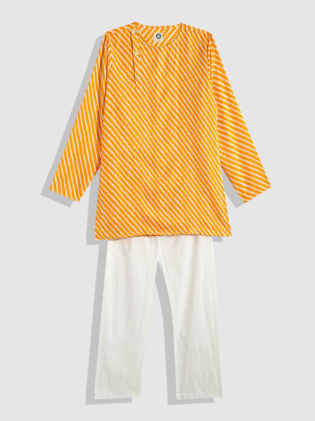 yk boys yellow striped angrakha kurta with pyjamas