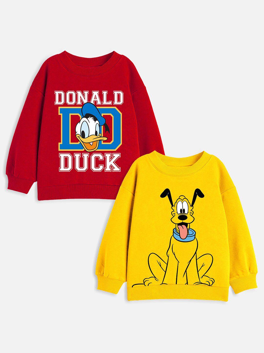 yk disney boys pack of 2 red donald duck & pluto printed sweatshirt