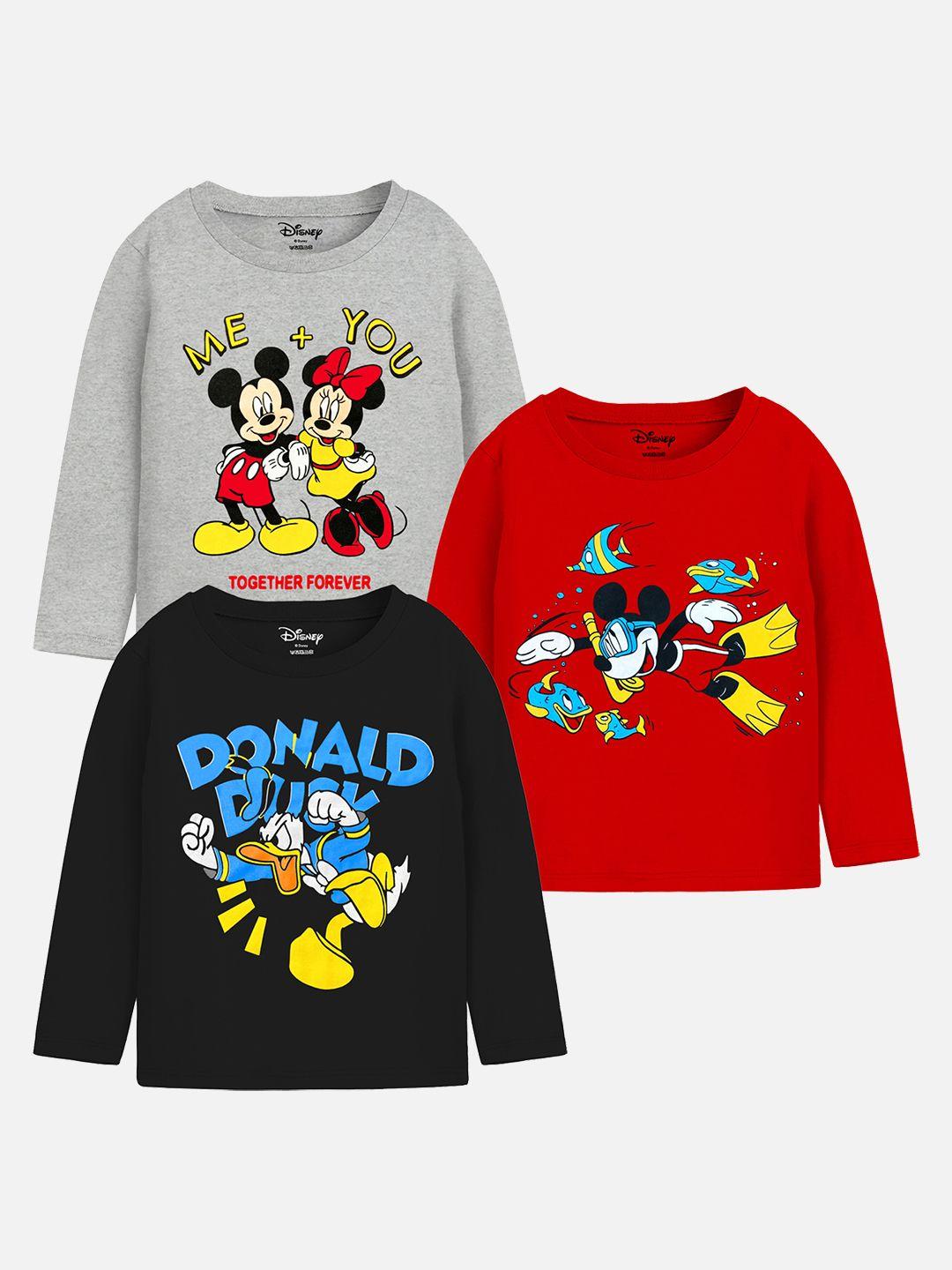 yk disney boys pack of 3 mickey & friends printed cotton t-shirts