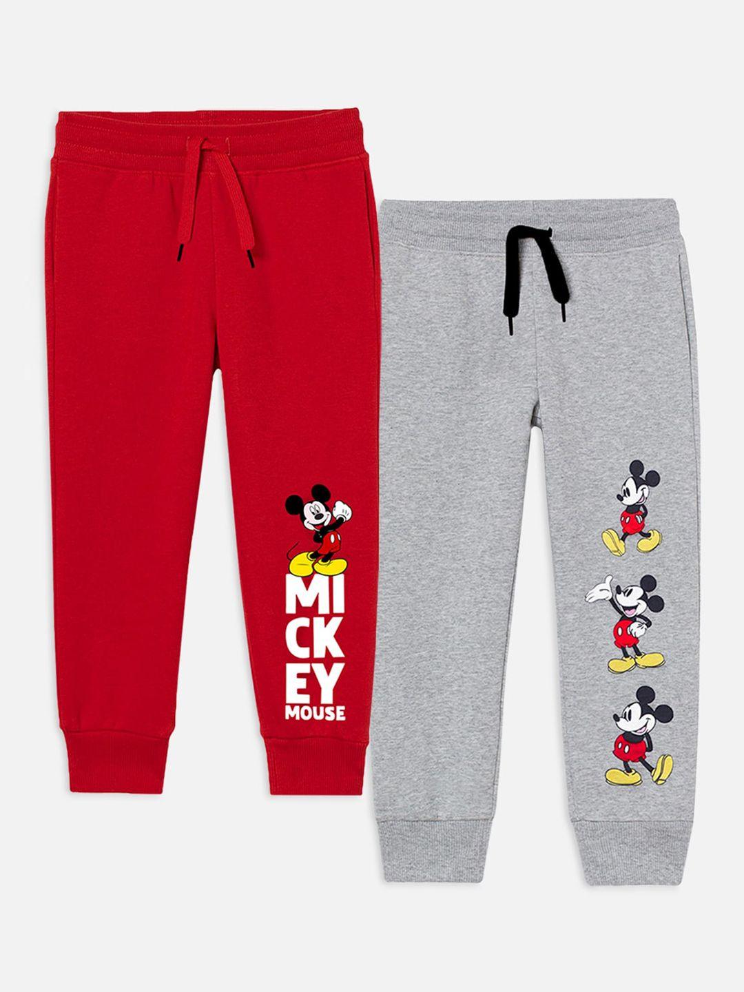 yk disney boys red & grey pack of 2 solid joggers