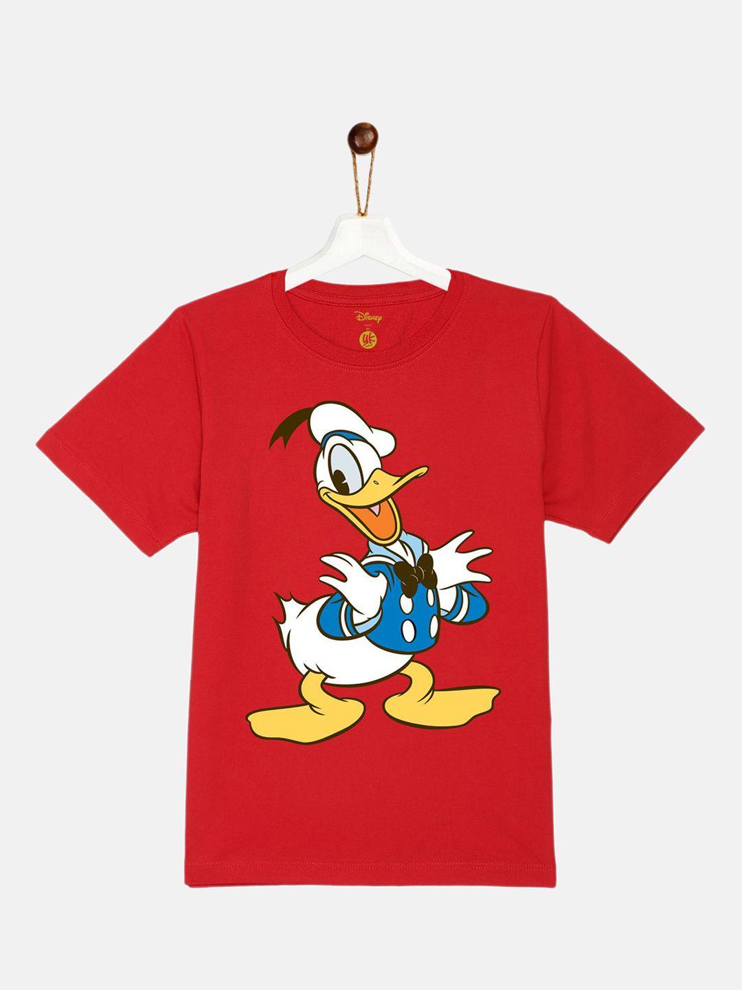 yk disney boys red donald duck printed regular fit cotton t-shirt