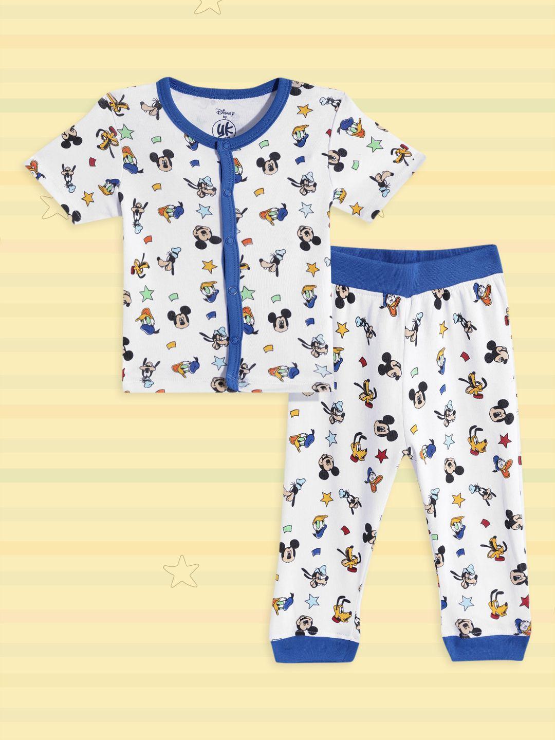 yk disney infant boys white & blue mickey & friends print pure cotton t-shirt with joggers