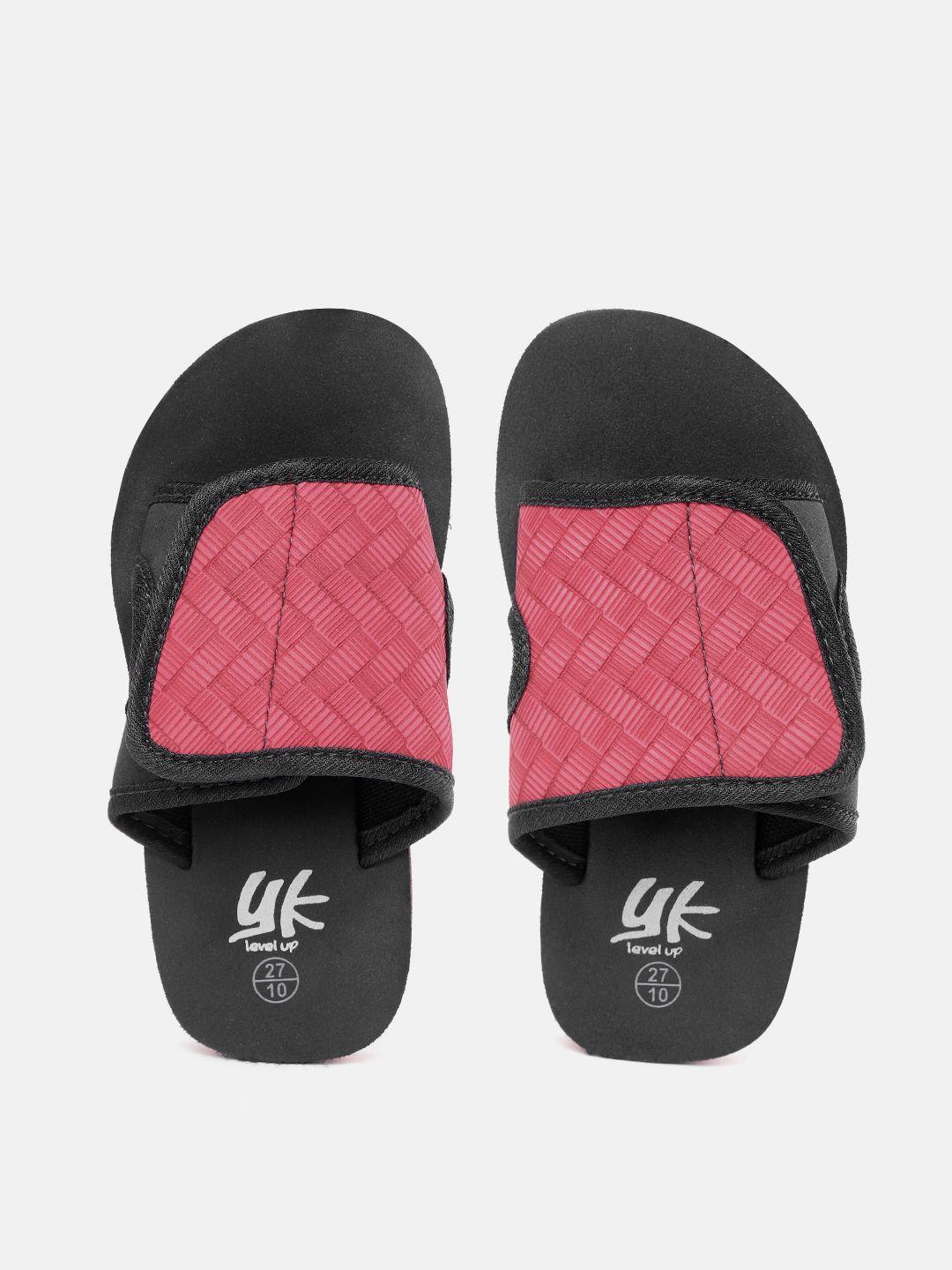 yk girls black & pink textured sliders