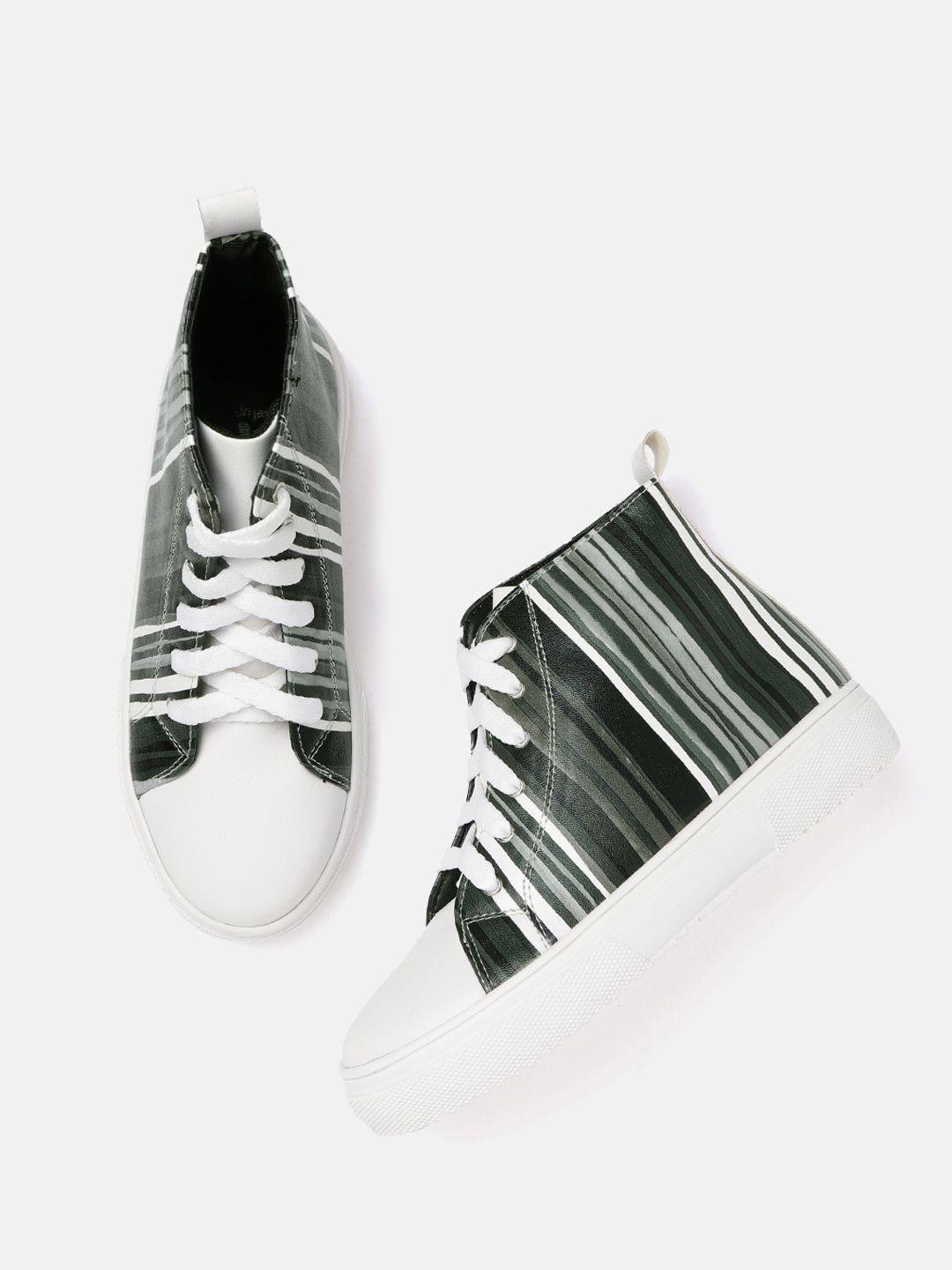 yk girls black & white striped mid-top sneakers