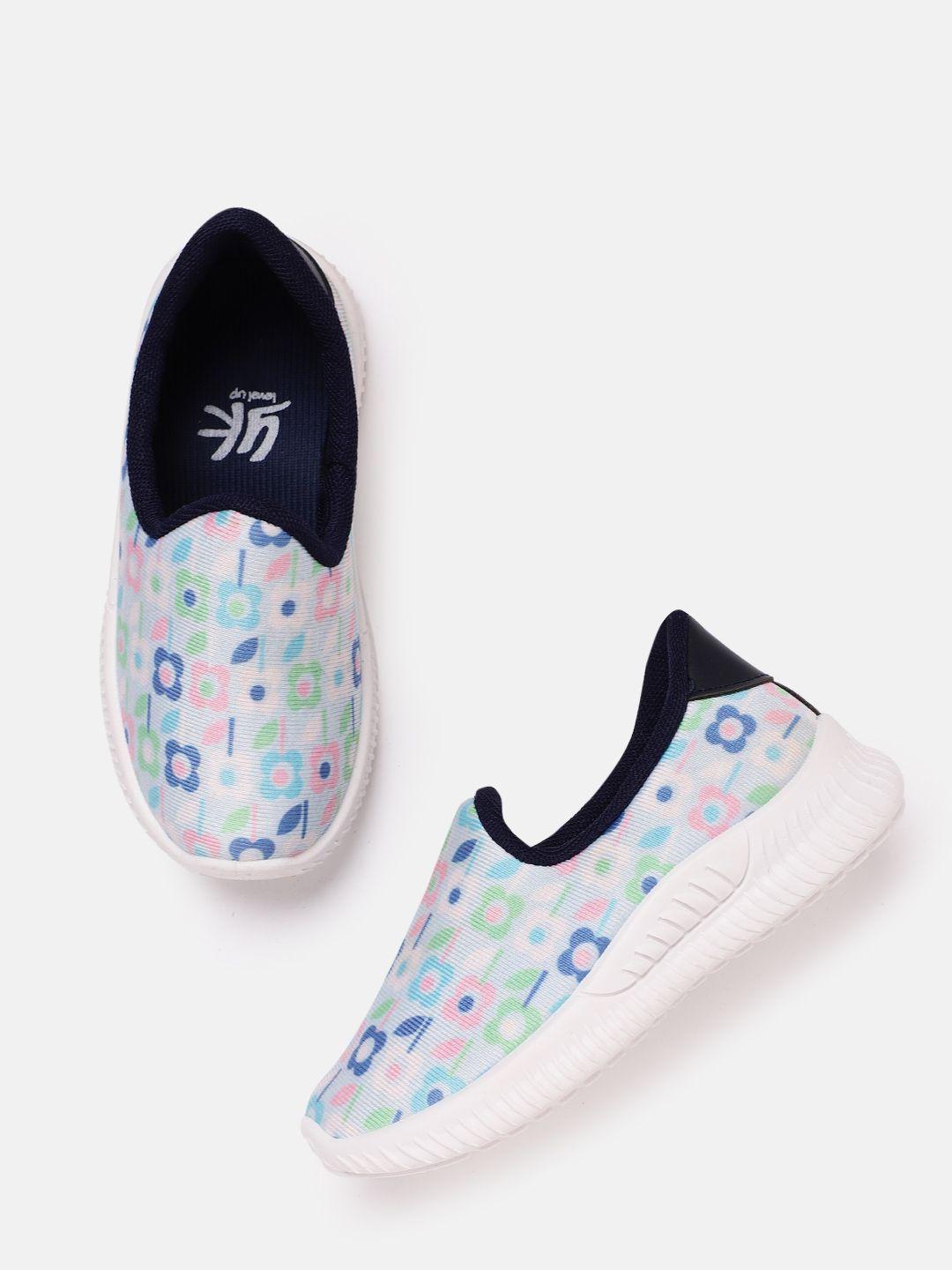 yk girls blue & green floral printed slip-on sneakers