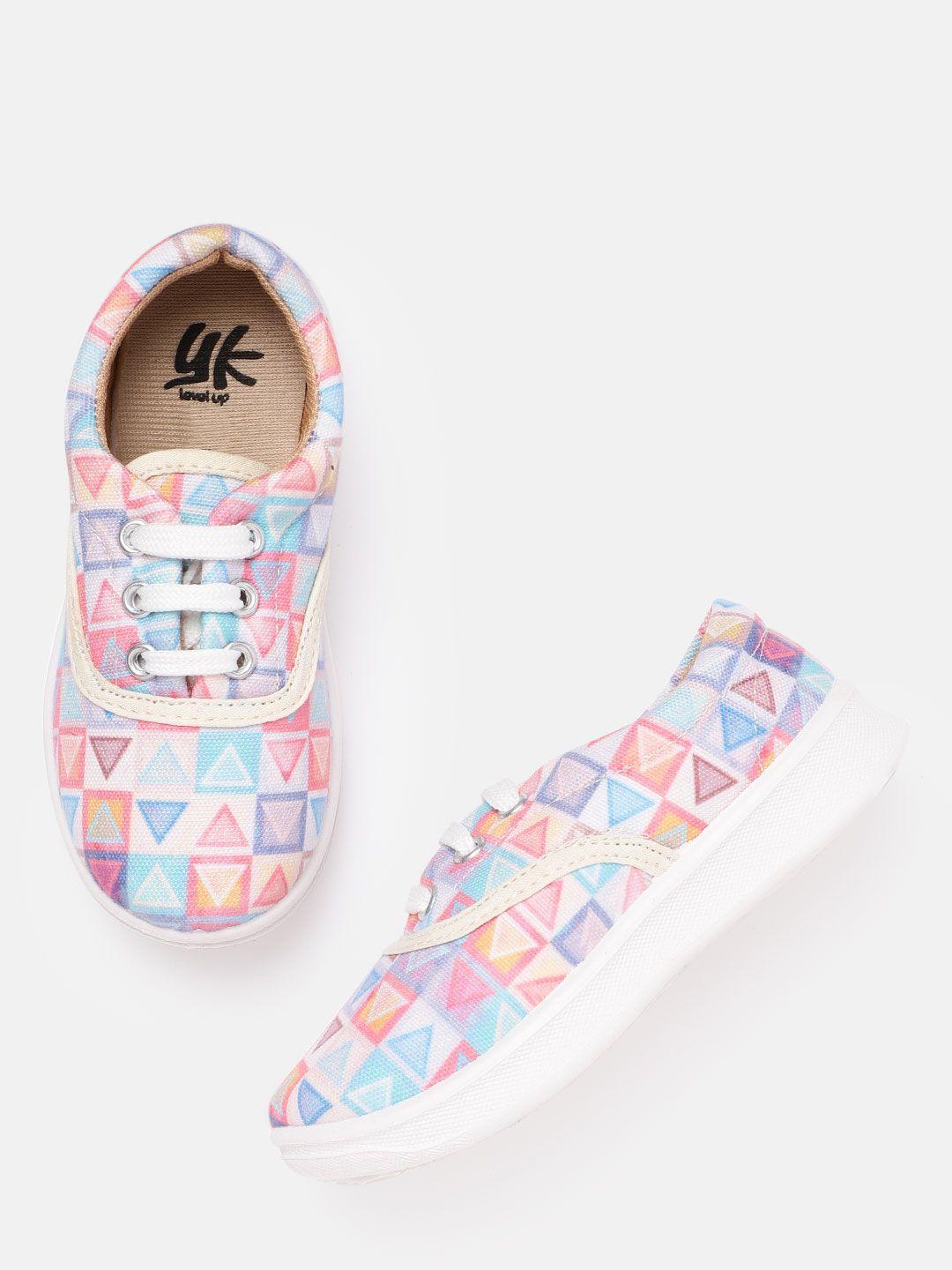 yk girls blue white & pink geometric print sneakers