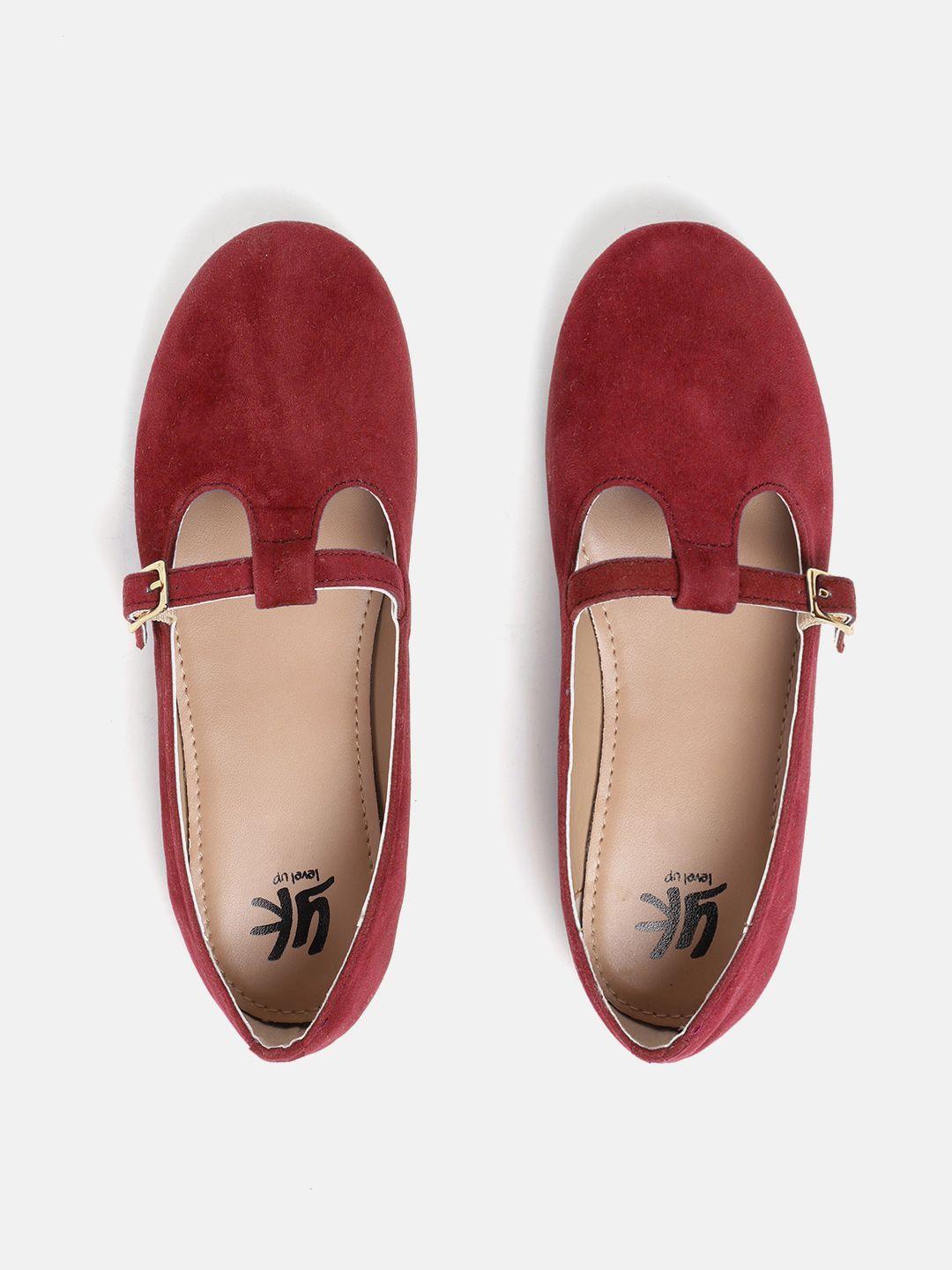 yk girls maroon solid mary janes
