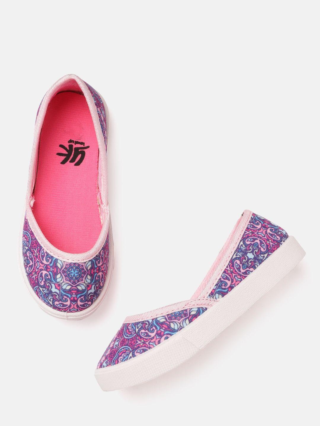 yk girls pink & blue printed ballerinas