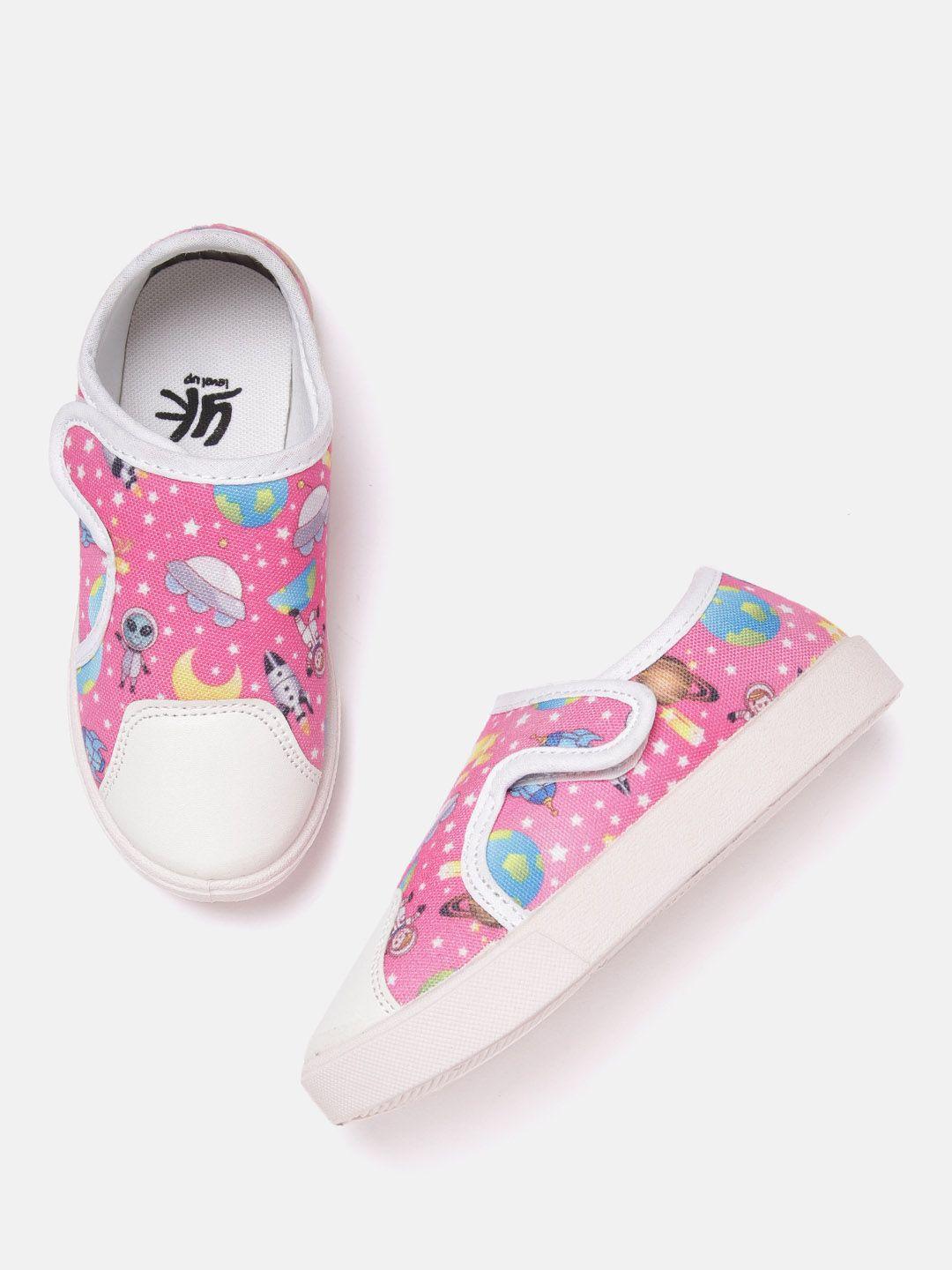 yk girls pink & white printed slip-on sneakers