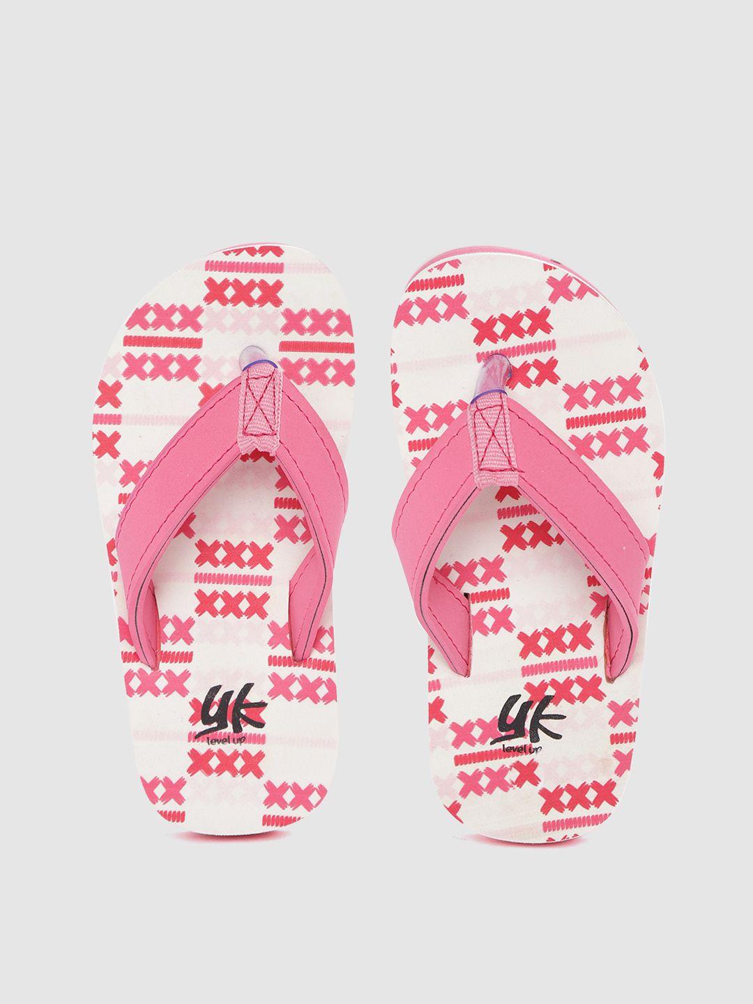 yk girls pink & white printed thong flip-flops
