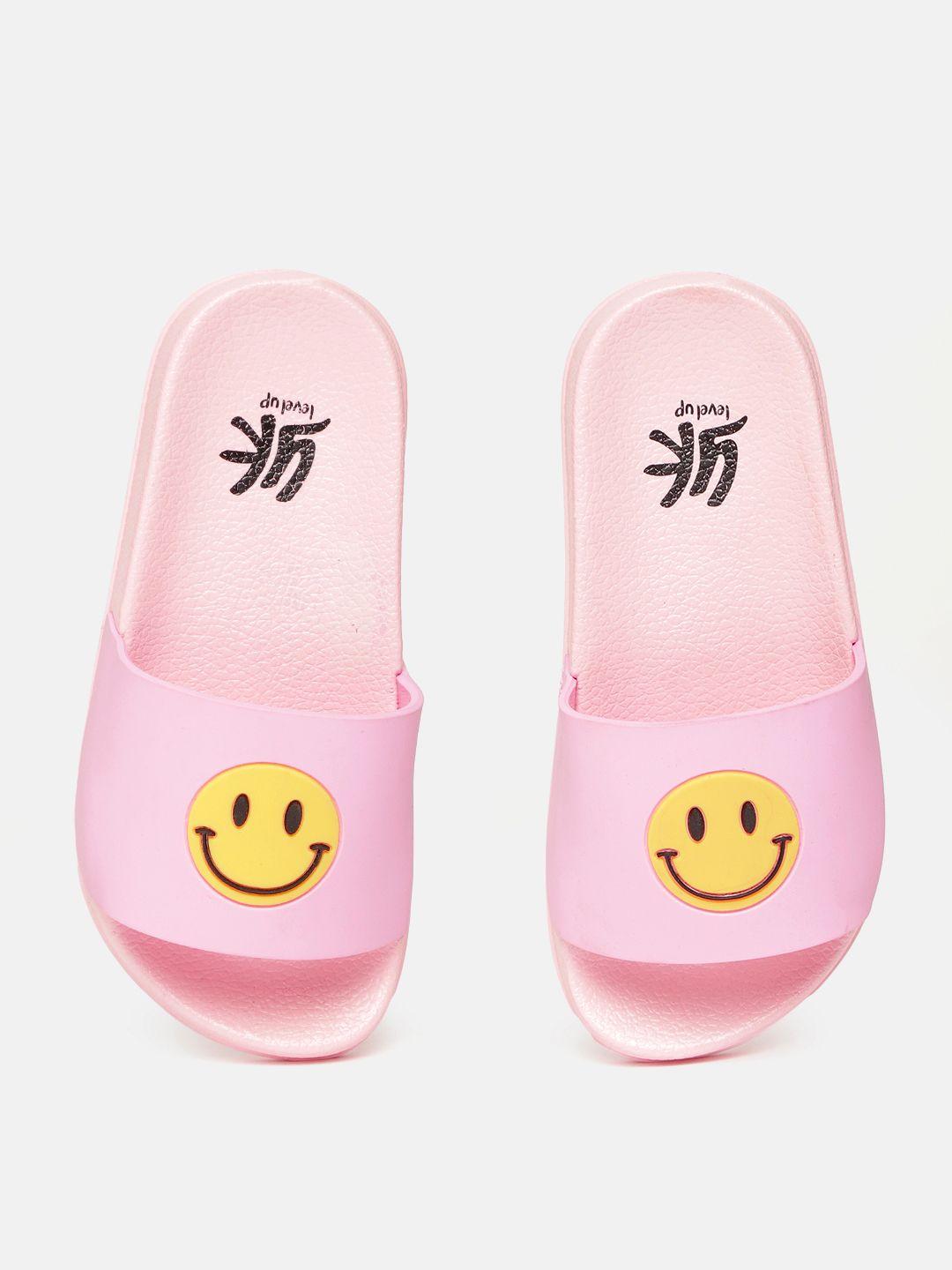 yk girls pink & yellow smiley textured sliders