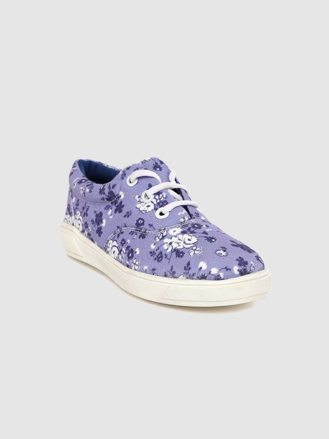 yk girls purple & white floral print sneakers