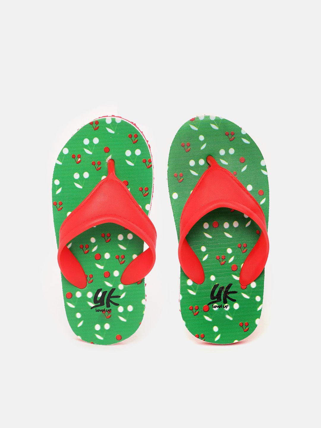 yk girls red & green printed thong flip-flops