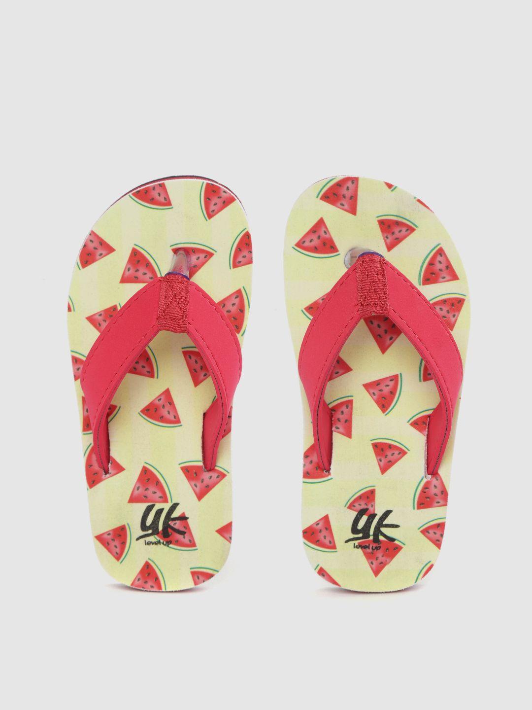 yk girls red & yellow watermelon printed thong flip-flops