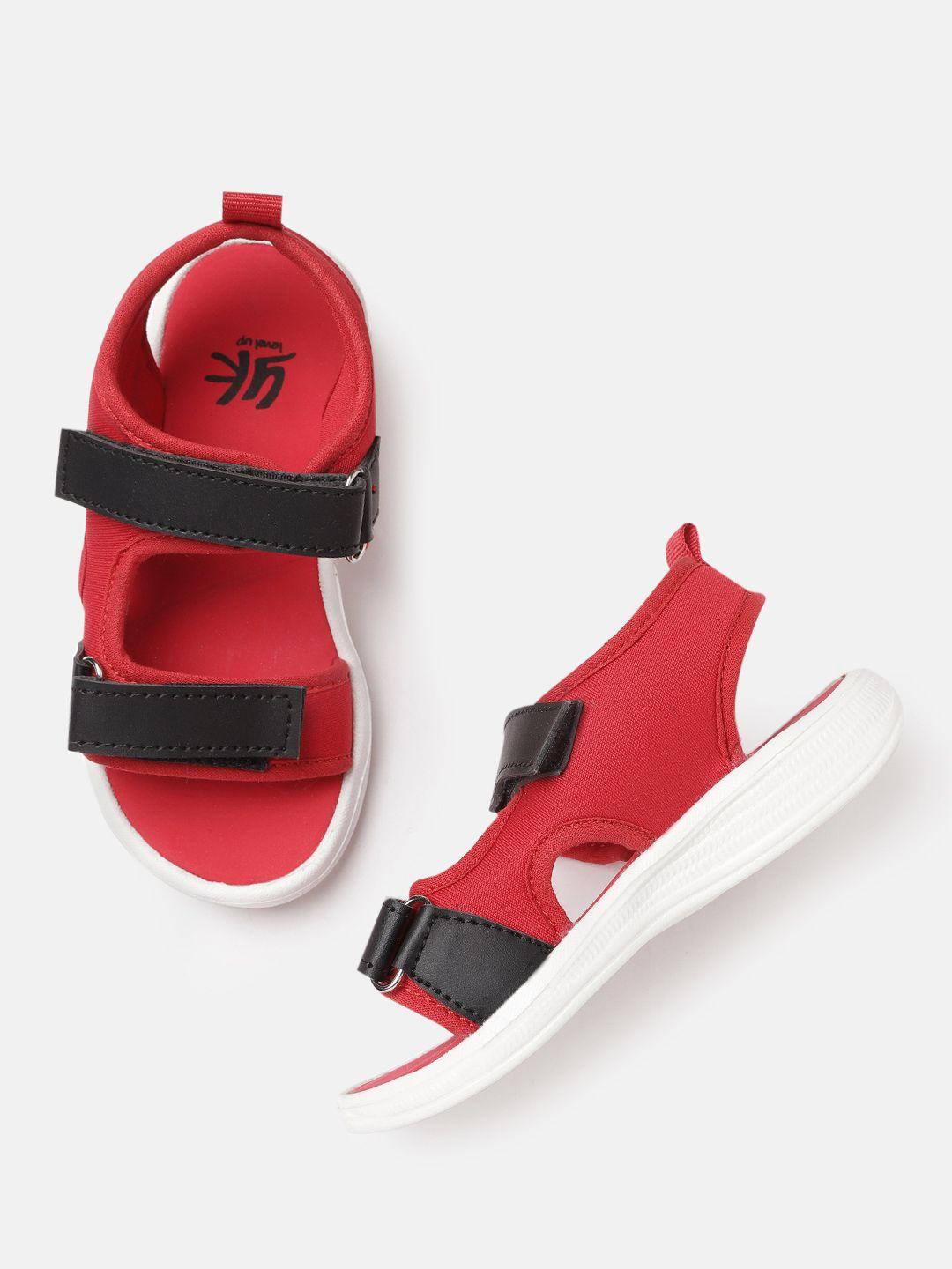 yk girls red solid sports sandals