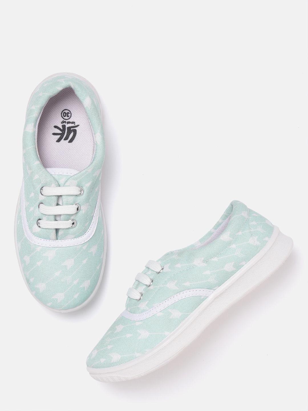 yk girls sea green & white printed sneakers