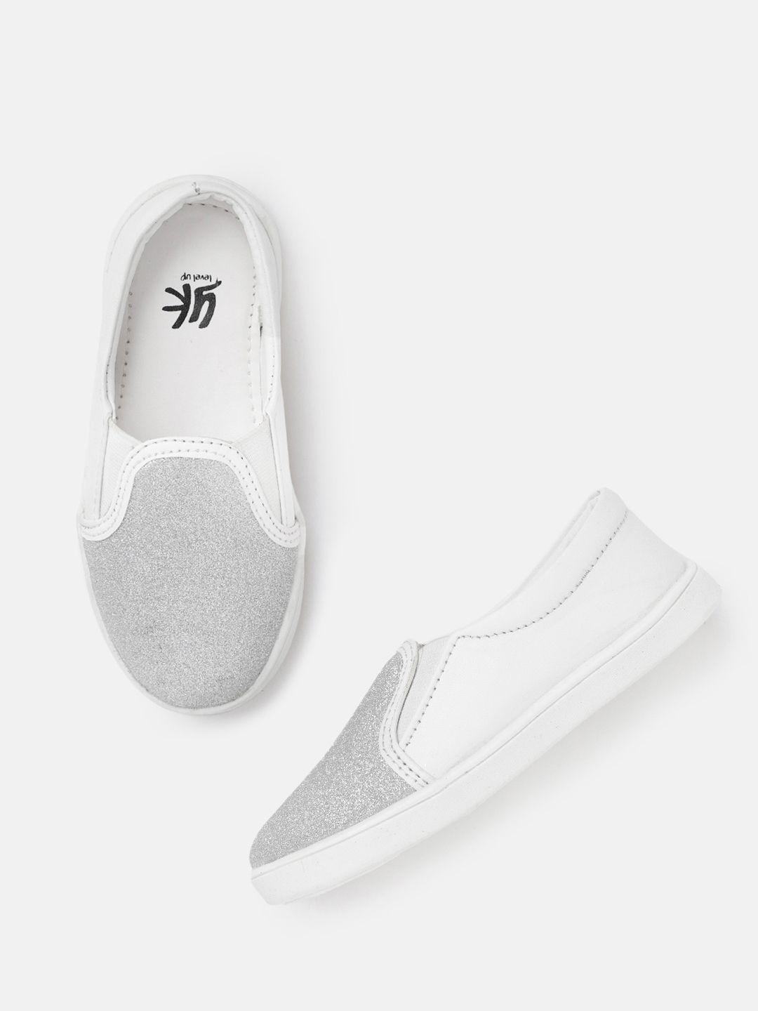 yk girls silver-toned & white colourblocked & shimmer slip-on sneakers
