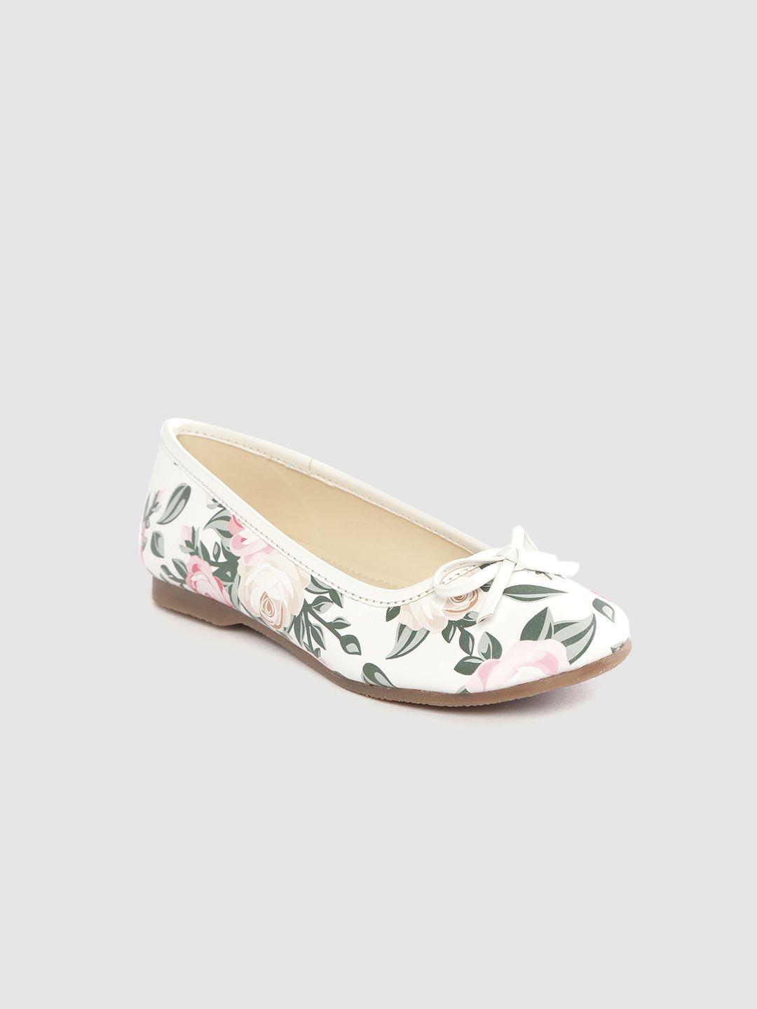 yk girls white & green floral print ballerinas with bow detail
