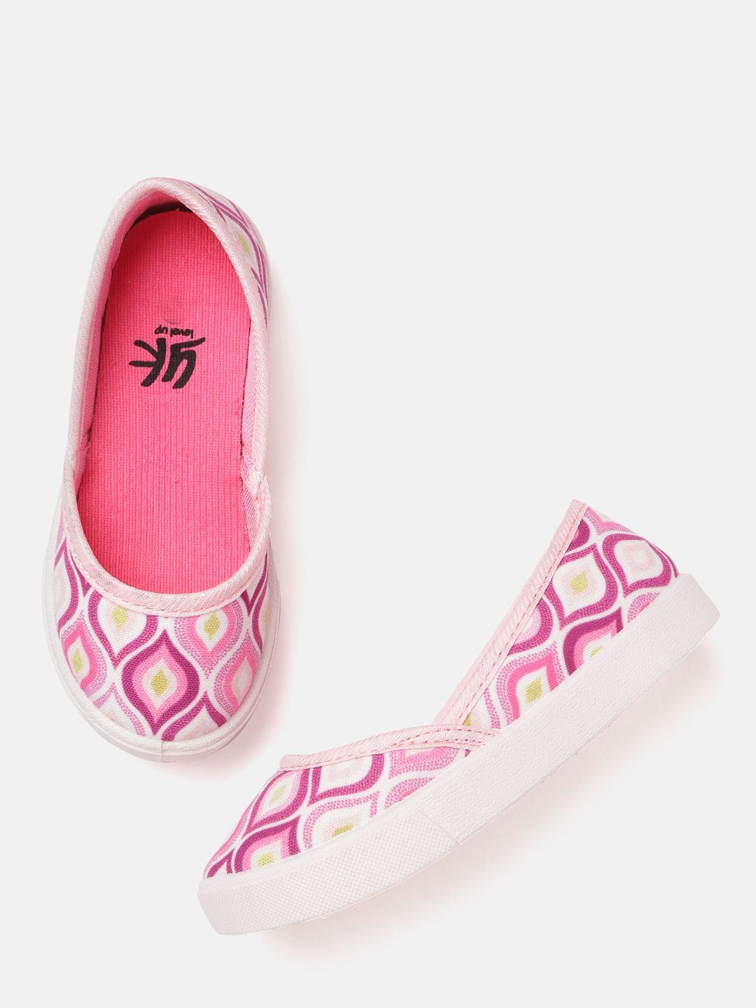 yk girls white & pink printed ballerinas