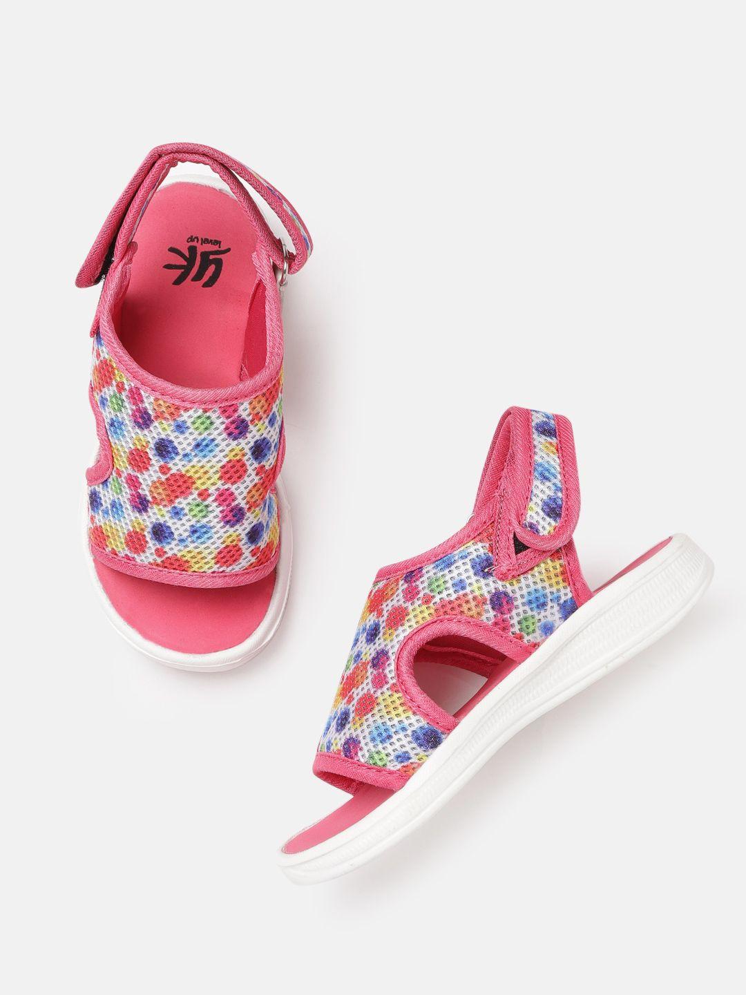 yk girls white & pink printed sports sandals