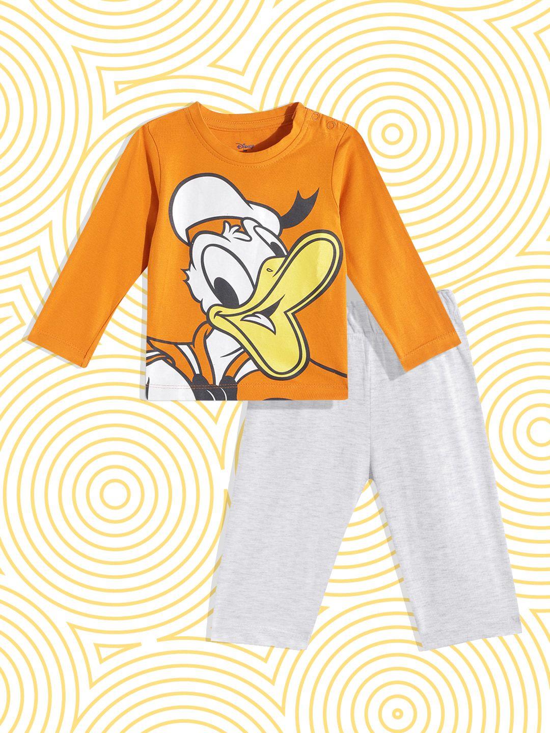 yk infant boys orange & grey melange donald duck print t-shirt with trousers