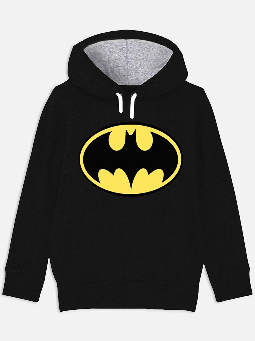 yk justice league boys black & yellow batman printed hooded sweatshirt