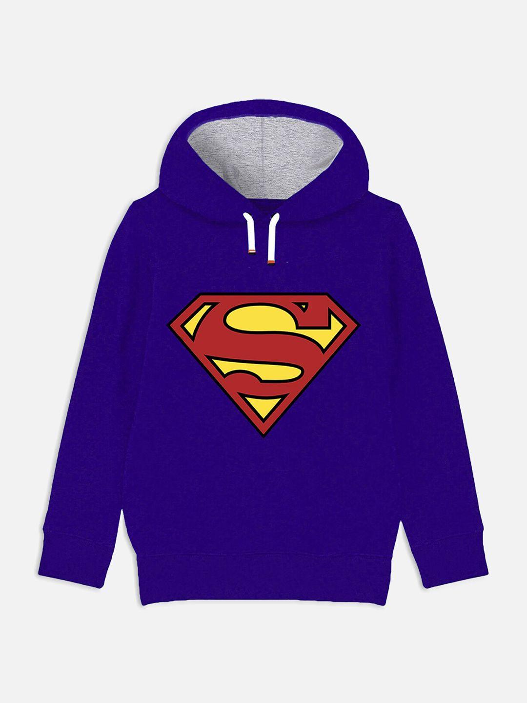 yk justice league boys blue & yellow superman printed hooded sweatshirt