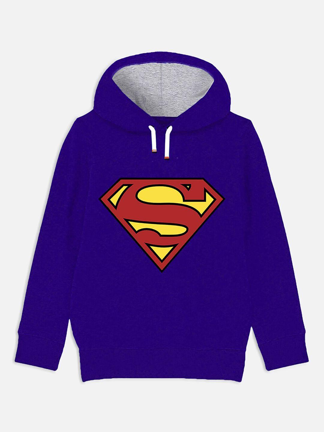 yk justice league boys blue & yellow superman printed hooded sweatshirt
