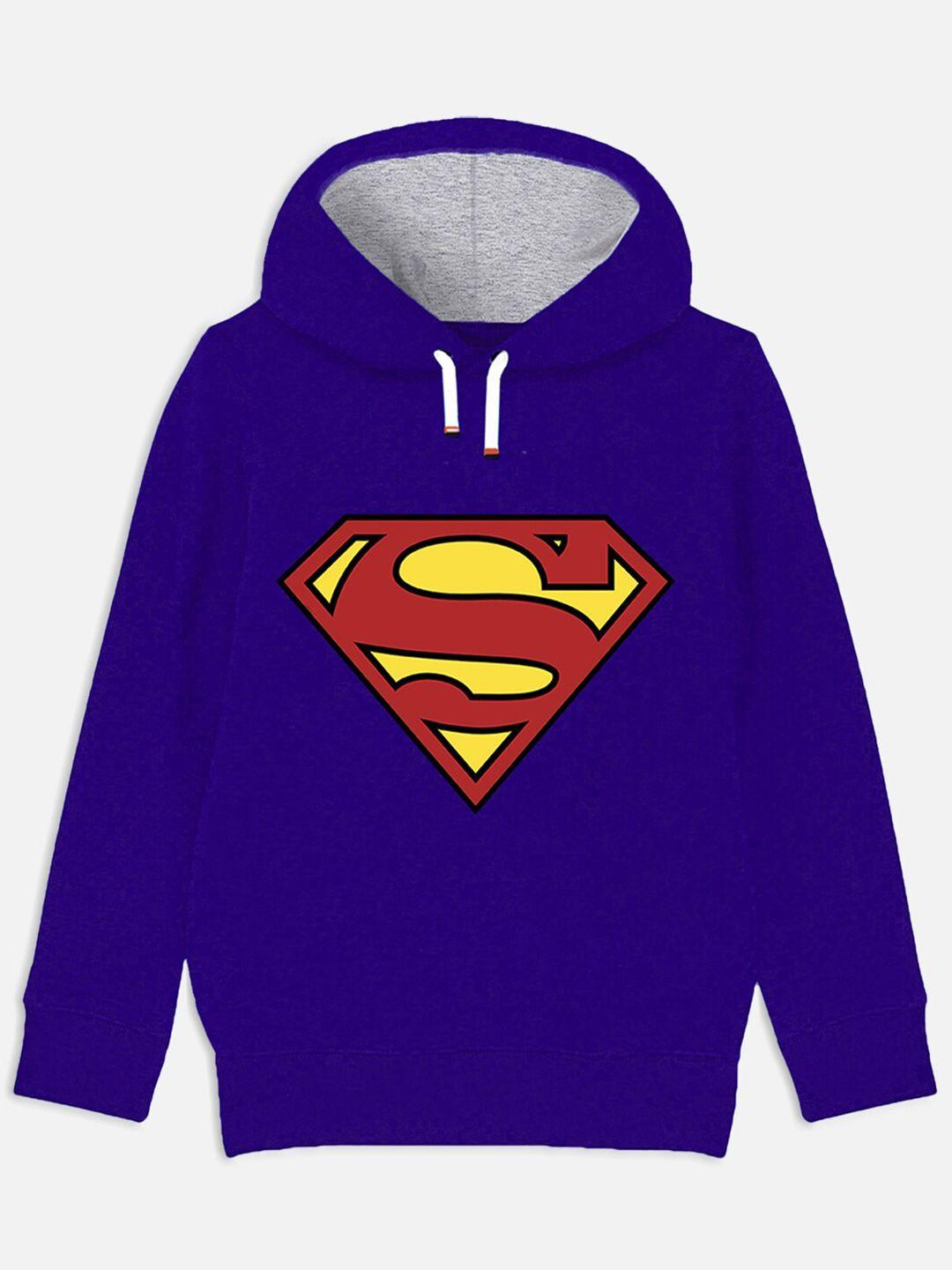 yk justice league boys blue superman printed hooded sweatshirt