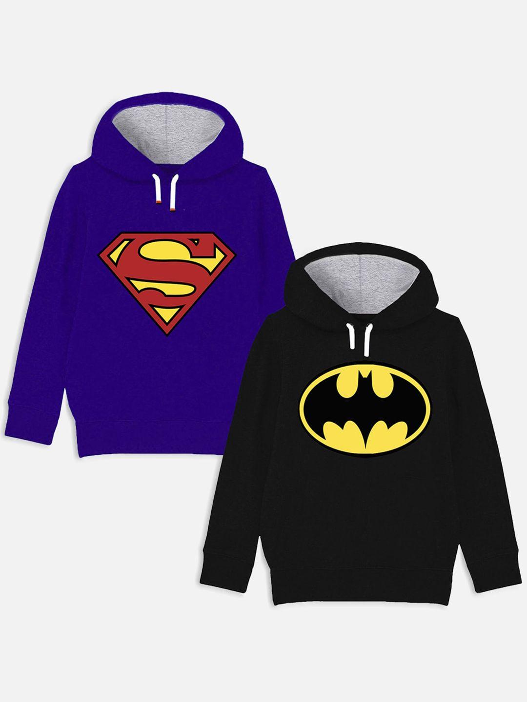 yk justice league boys pack of 2 batman & superman printed hooded sweatshirt