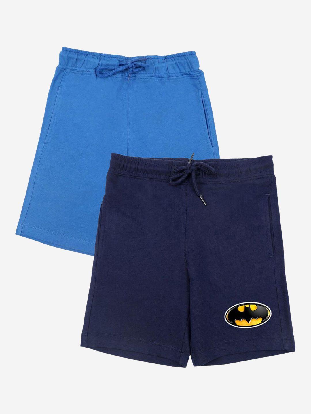 yk justice league boys pack of 2 blue & yellow batman printed regular fit sports shorts