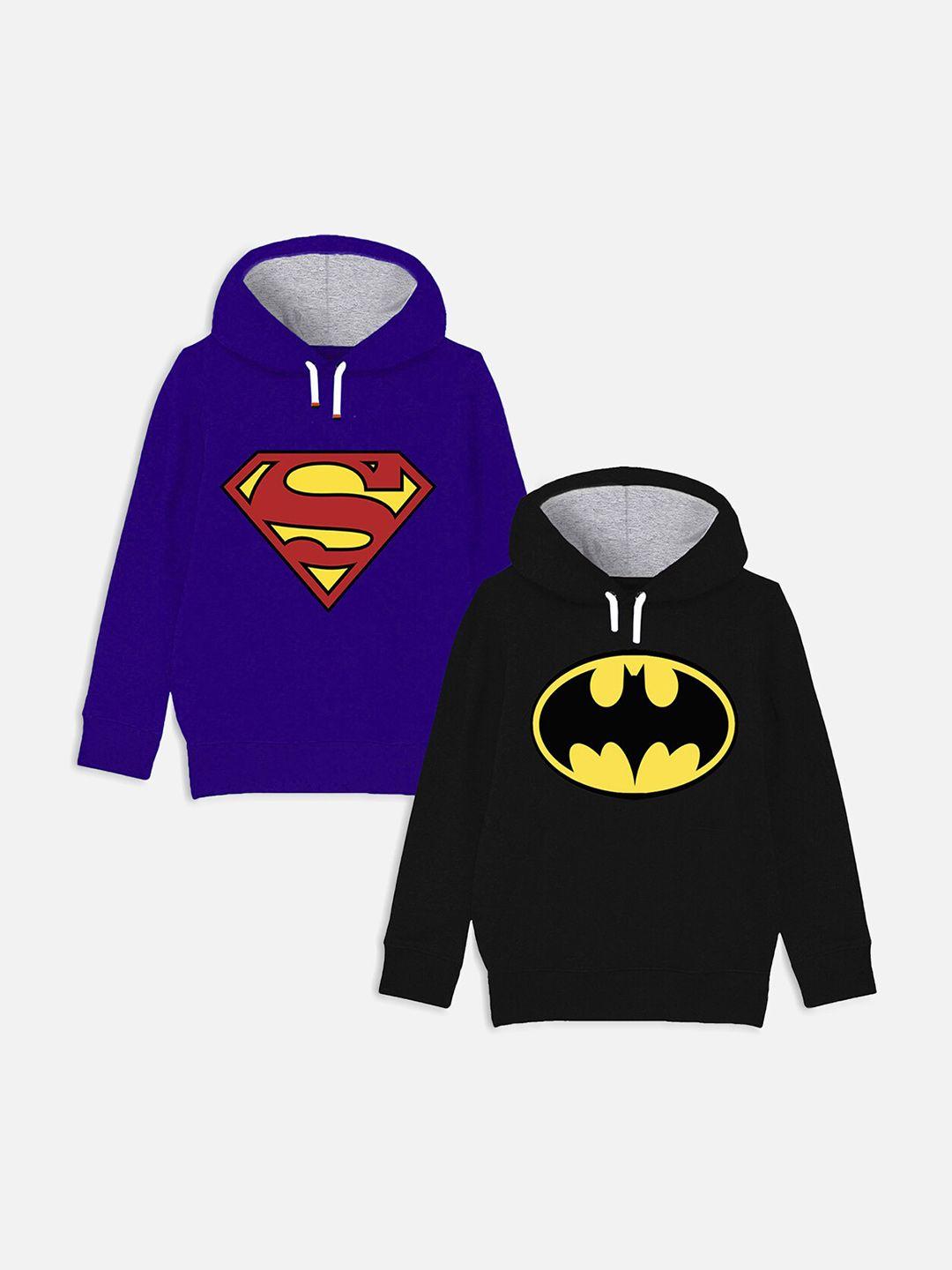 yk justice league boys pack of 2 superhero logo printed hooded sweatshirt