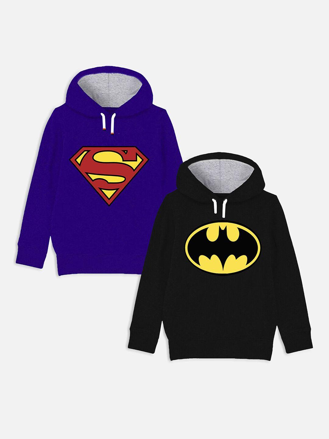 yk justice league boys pack of 2 superhero logo printed hooded sweatshirt