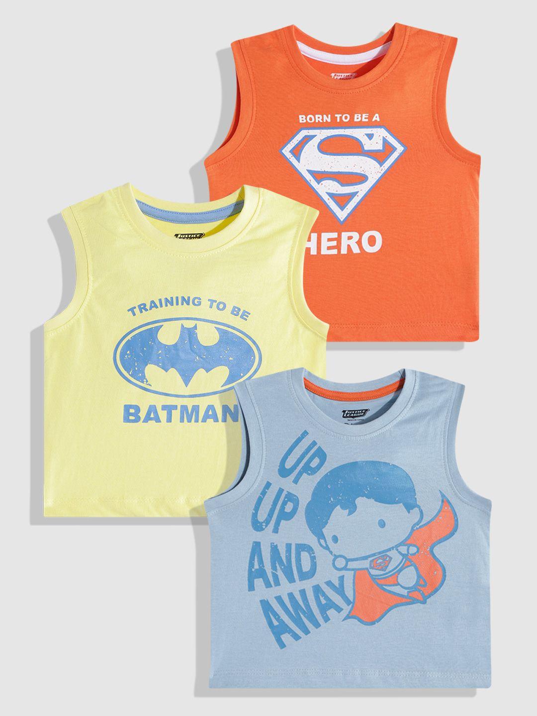yk justice league boys pack of 3 pure cotton sleeveless printed t-shirts